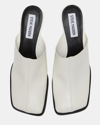 DEMPSEY White Leather Square-Toe Mule Women's Heel Steve Madden WHITE LEATHER
