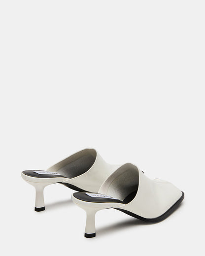 DEMPSEY White Leather Square-Toe Mule Women's Heel Steve Madden WHITE LEATHER