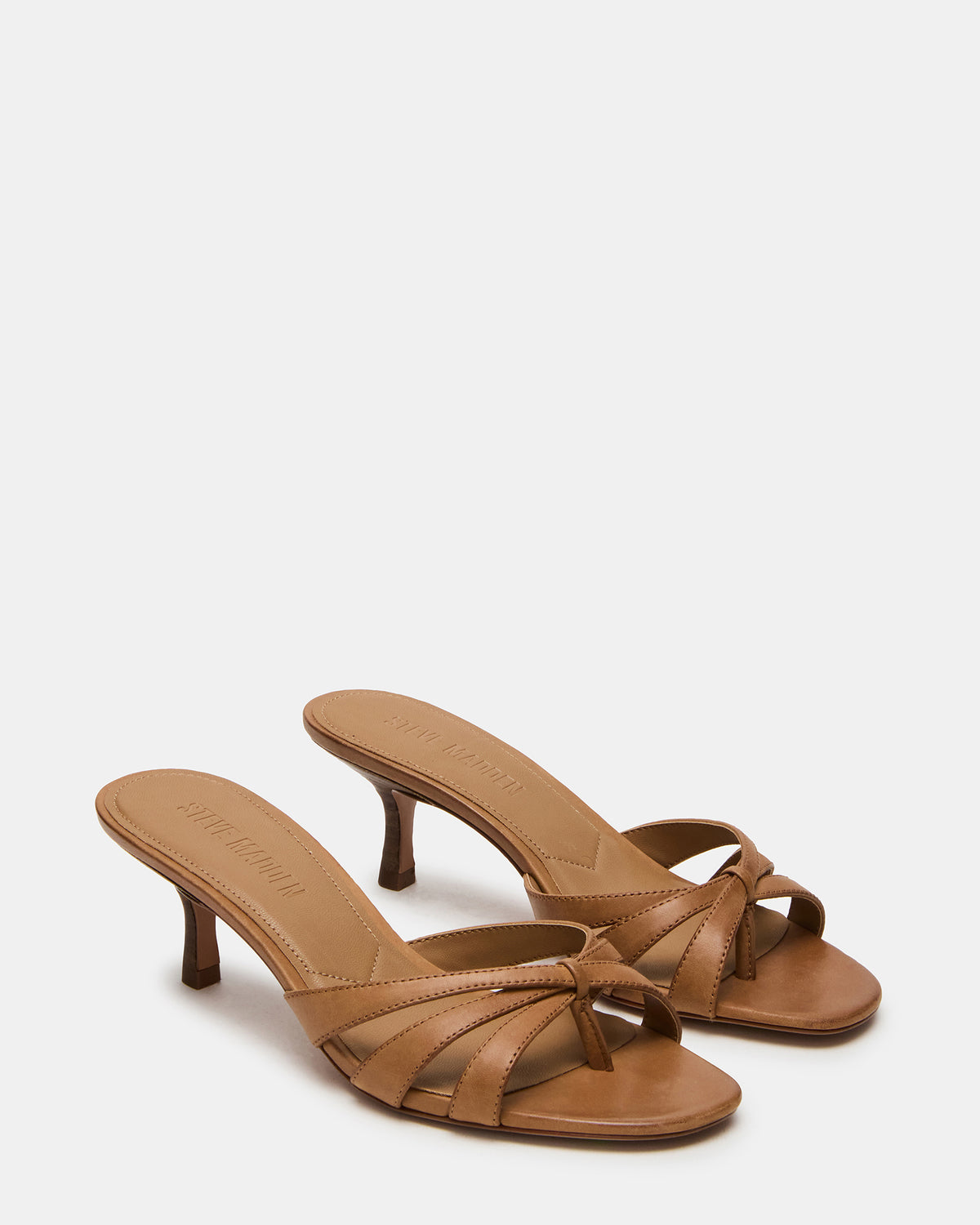 CARY Camel Leather Square-Toe Strappy Mule Women's Heel Steve Madden CAMEL LEATHER