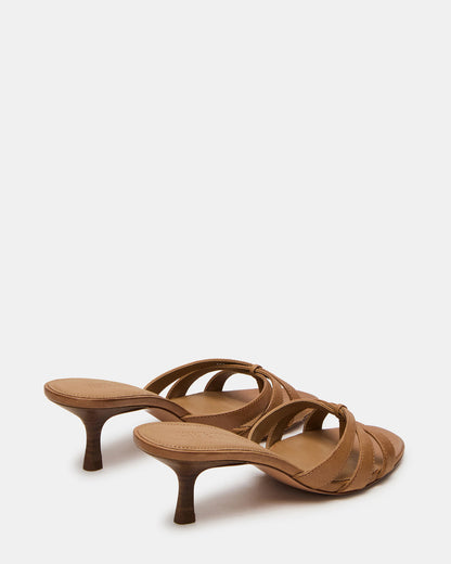 CARY Camel Leather Square-Toe Strappy Mule Women's Heel Steve Madden CAMEL LEATHER