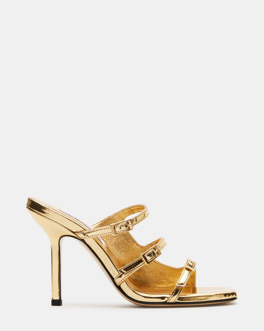 OPULENT Gold Leather Square Toe Mule Heel | Women's Heels Steve Madden GOLD LEATHER