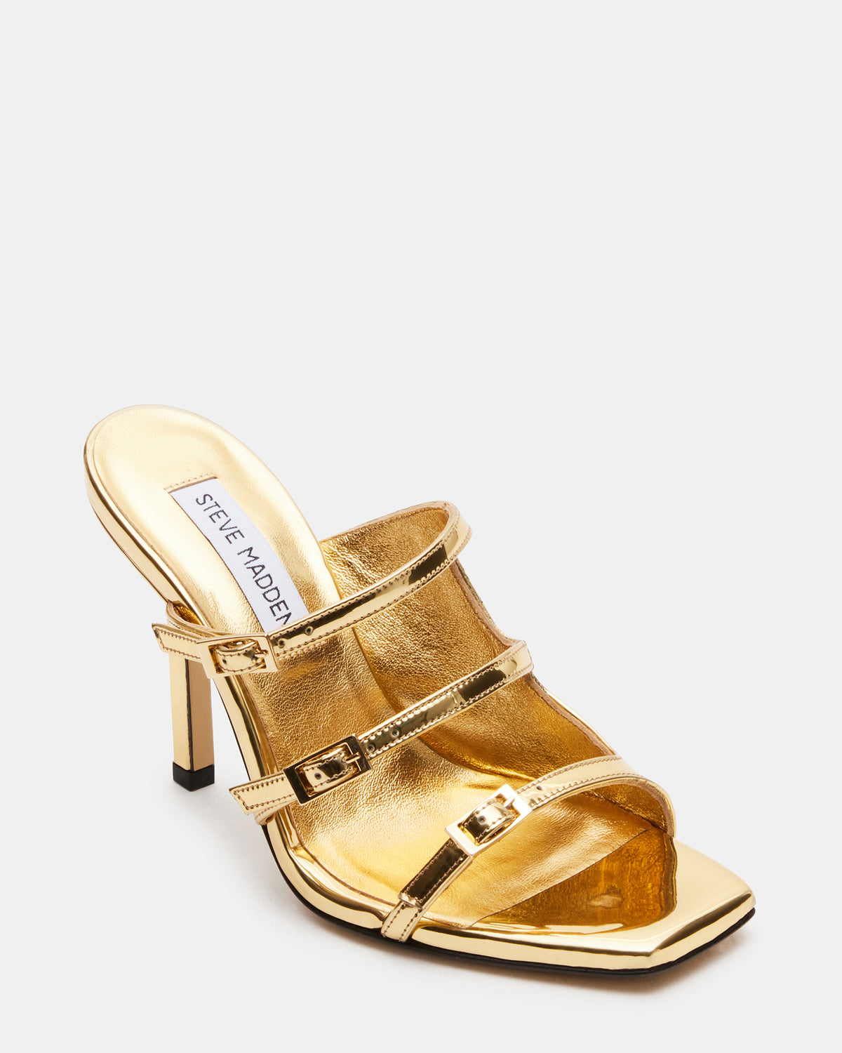 OPULENT Gold Leather Square Toe Mule Heel | Women's Heels Steve Madden GOLD LEATHER