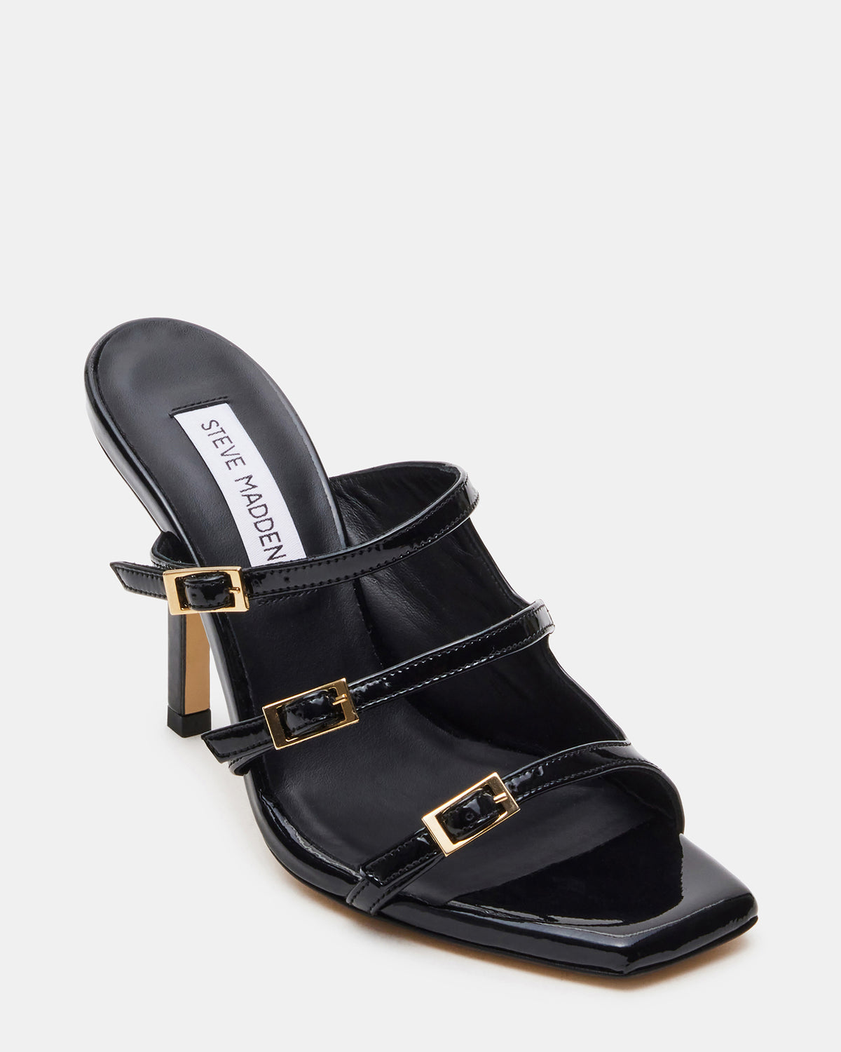OPULENT Black Leather Square Toe Mule Heel | Women's Heels Steve Madden BLACK LEATHER
