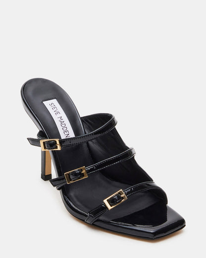 OPULENT Black Leather Square Toe Mule Heel | Women's Heels Steve Madden BLACK LEATHER