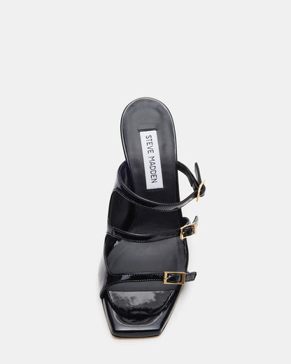 OPULENT Black Leather Square Toe Mule Heel | Women's Heels Steve Madden BLACK LEATHER