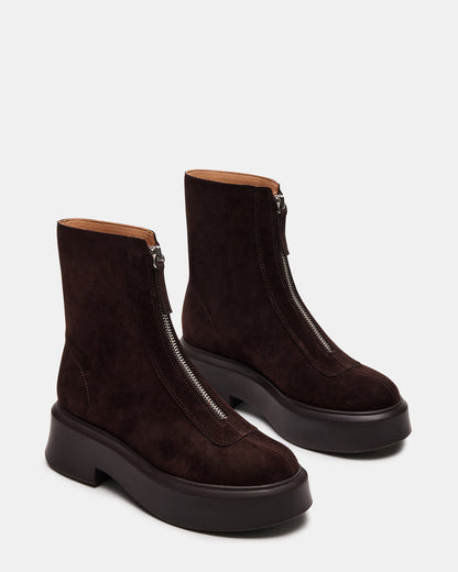 JONES Chocolate Brown Suede Zipper Lug Women's Ankle Boot Steve Madden CHOCOLATE BROWN SUEDE
