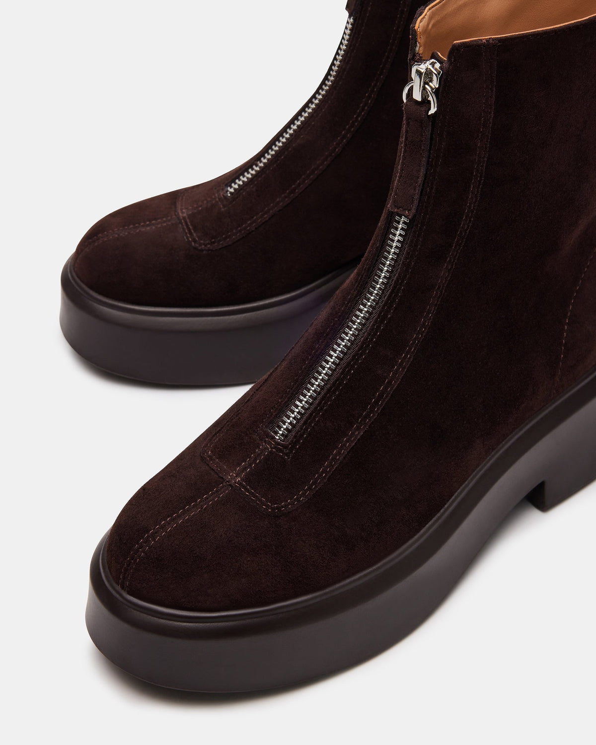 JONES Chocolate Brown Suede Zipper Lug Women's Ankle Boot Steve Madden CHOCOLATE BROWN SUEDE