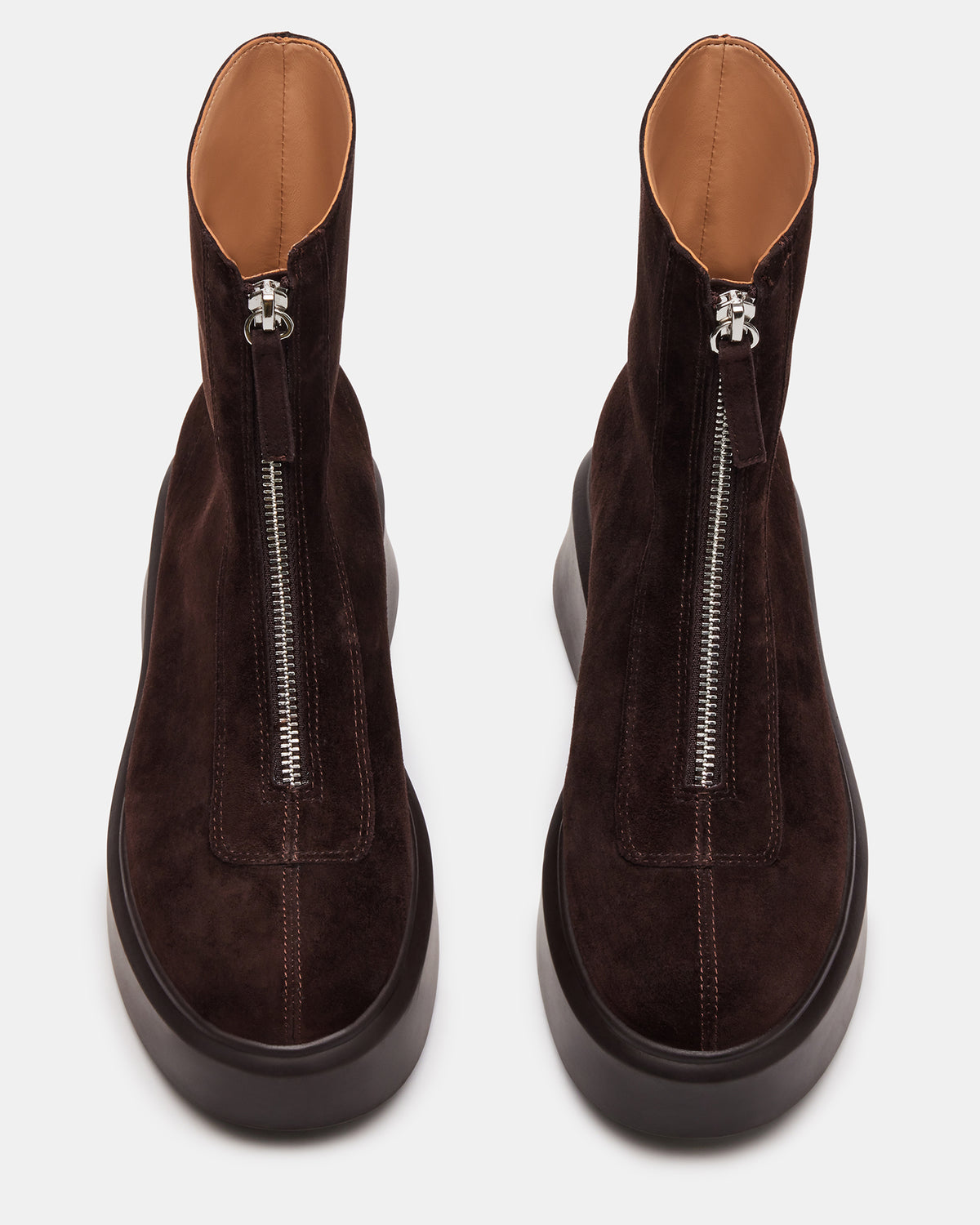 JONES Chocolate Brown Suede Zipper Lug Women's Ankle Boot Steve Madden CHOCOLATE BROWN SUEDE