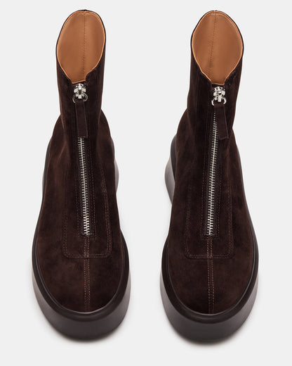 JONES Chocolate Brown Suede Zipper Lug Women's Ankle Boot Steve Madden CHOCOLATE BROWN SUEDE