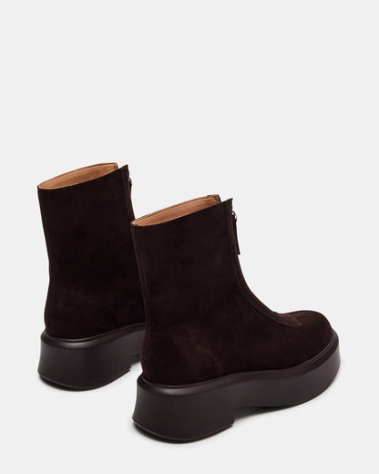 JONES Chocolate Brown Suede Zipper Lug Women's Ankle Boot Steve Madden CHOCOLATE BROWN SUEDE