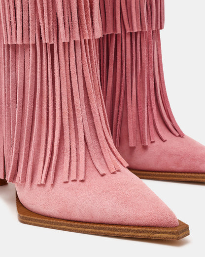 KINZEE Fringe Pink Suede Pointed-Toe Knee-High Western Stiletto Women's Boot Steve Madden PINK SUEDE