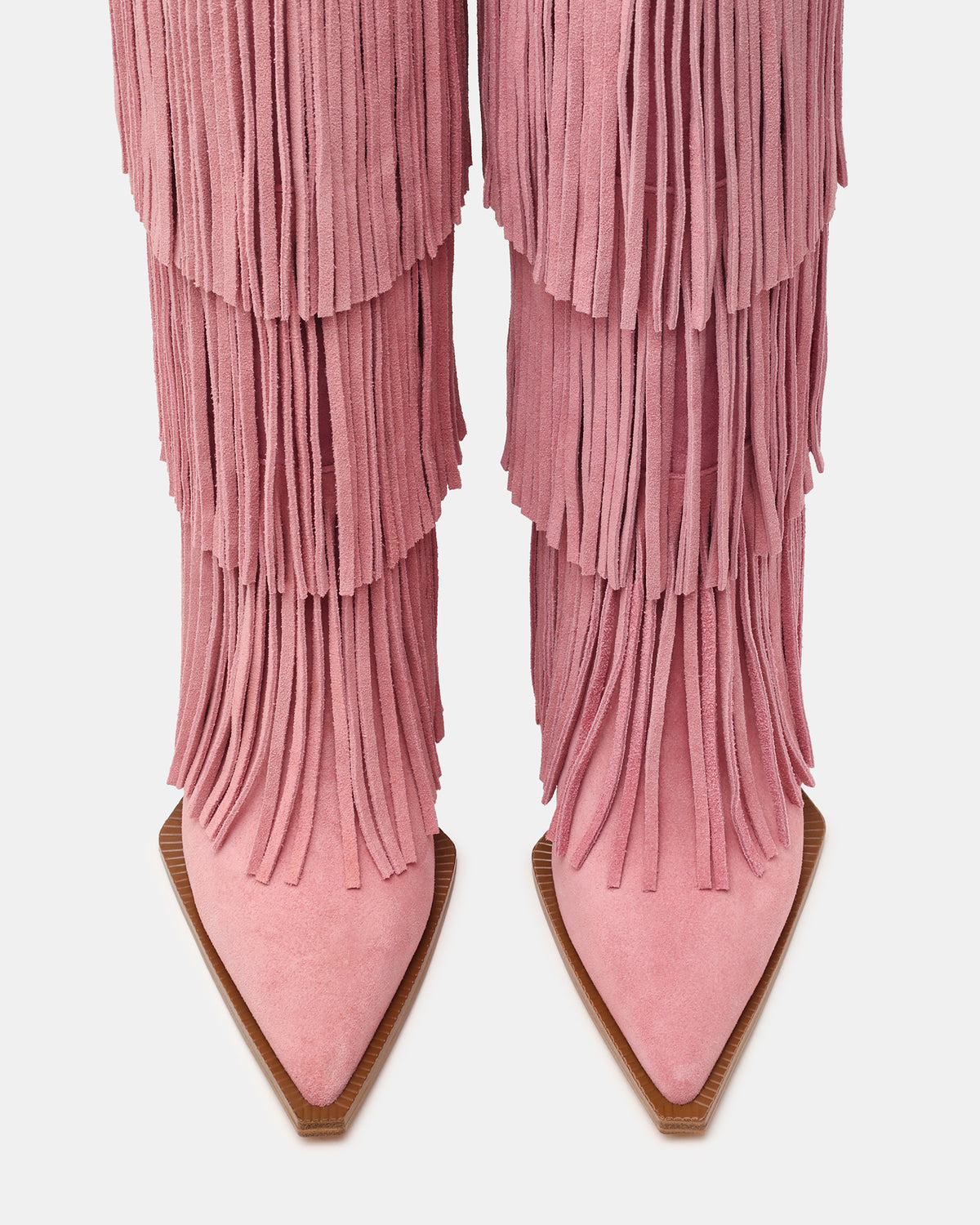 KINZEE Fringe Pink Suede Pointed-Toe Knee-High Western Stiletto Women's Boot Steve Madden PINK SUEDE