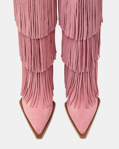 KINZEE Fringe Pink Suede Pointed-Toe Knee-High Western Stiletto Women's Boot Steve Madden PINK SUEDE