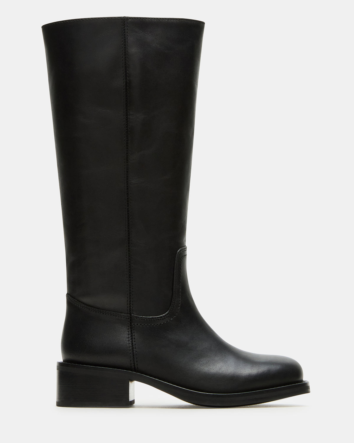 RIGGS Black Leather Wide Calf Square-Toe Women's Boot Steve Madden BLACK LEATHER