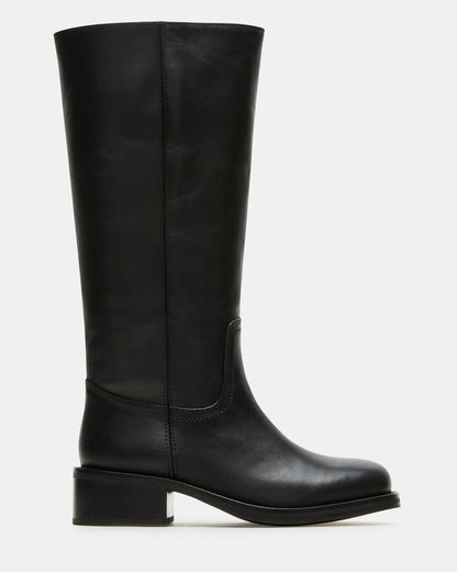 RIGGS Black Leather Wide Calf Square-Toe Women's Boot Steve Madden BLACK LEATHER