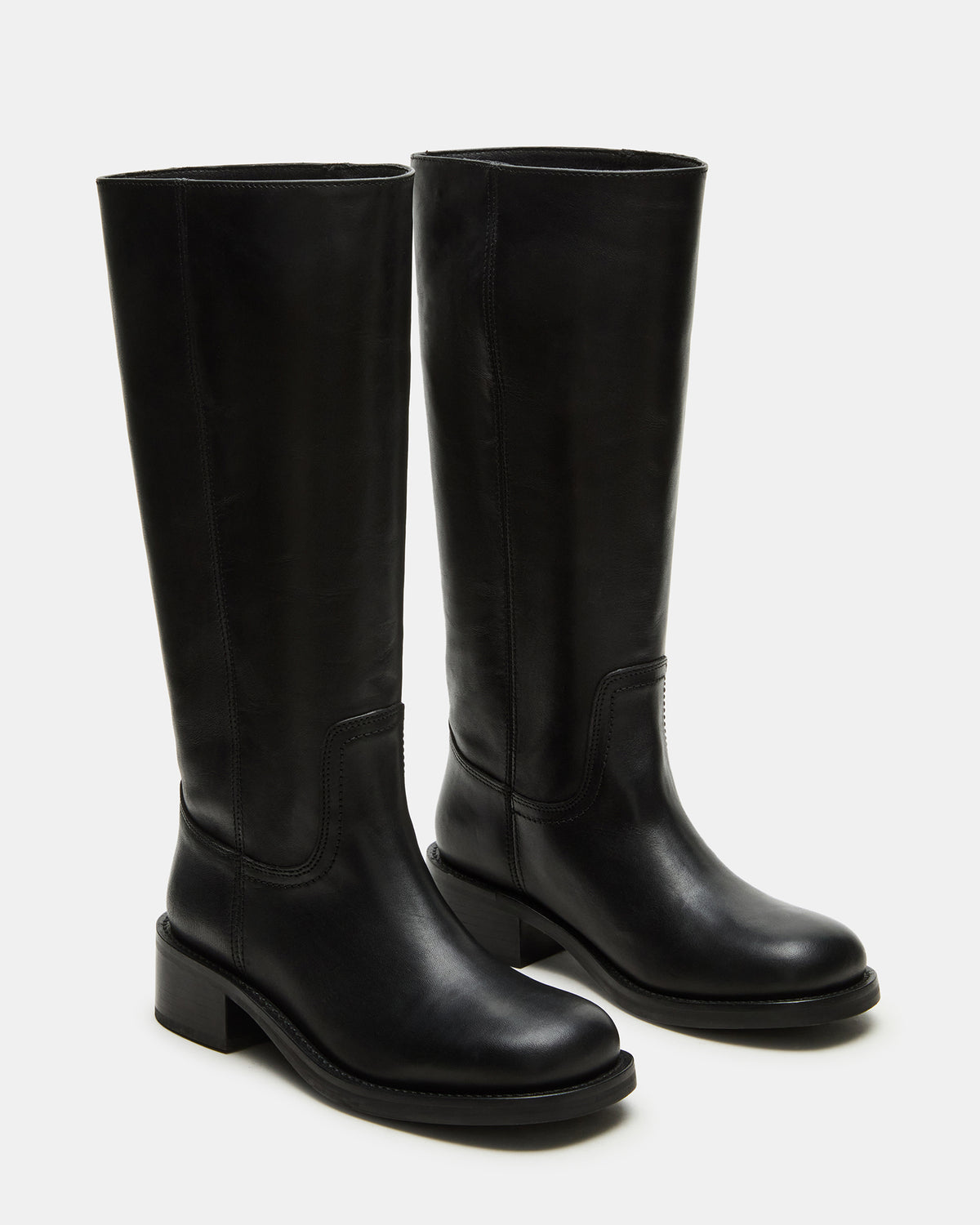RIGGS Black Leather Wide Calf Square-Toe Women's Boot Steve Madden BLACK LEATHER
