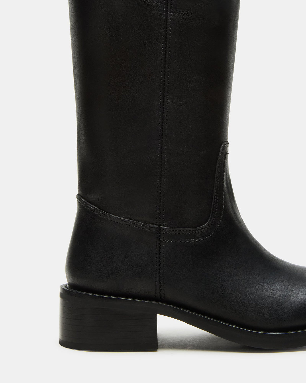RIGGS Black Leather Wide Calf Square-Toe Women's Boot Steve Madden BLACK LEATHER