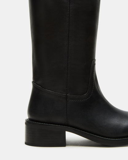 RIGGS Black Leather Wide Calf Square-Toe Women's Boot Steve Madden BLACK LEATHER