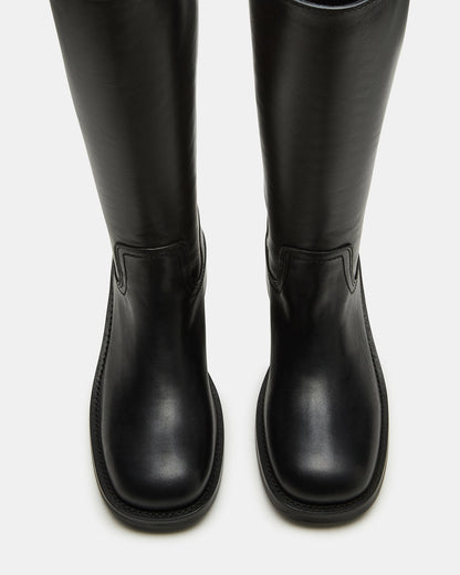 RIGGS Black Leather Wide Calf Square-Toe Women's Boot Steve Madden BLACK LEATHER