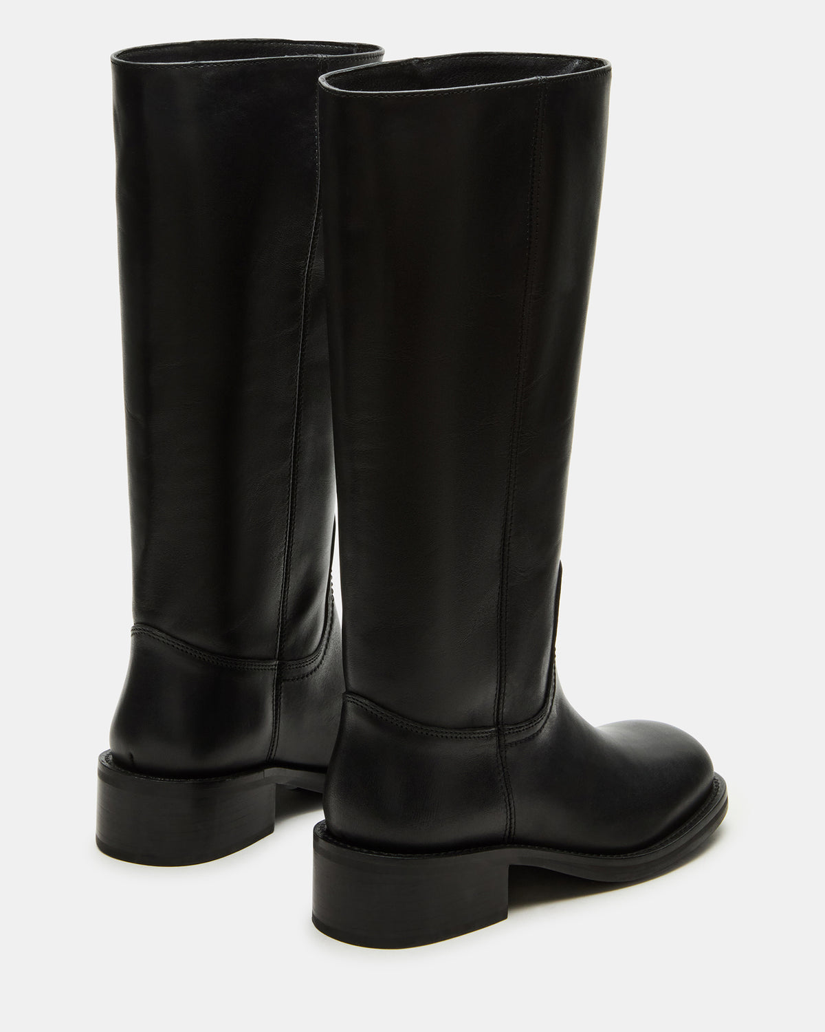 RIGGS Black Leather Wide Calf Square-Toe Women's Boot Steve Madden BLACK LEATHER