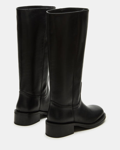 RIGGS Black Leather Wide Calf Square-Toe Women's Boot Steve Madden BLACK LEATHER