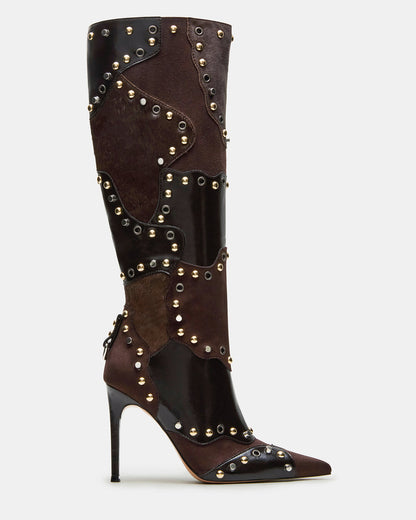 REVIVE Brown Multi Pointed-Toe Knee-High Stiletto Women's Boot Steve Madden BROWN MULTI