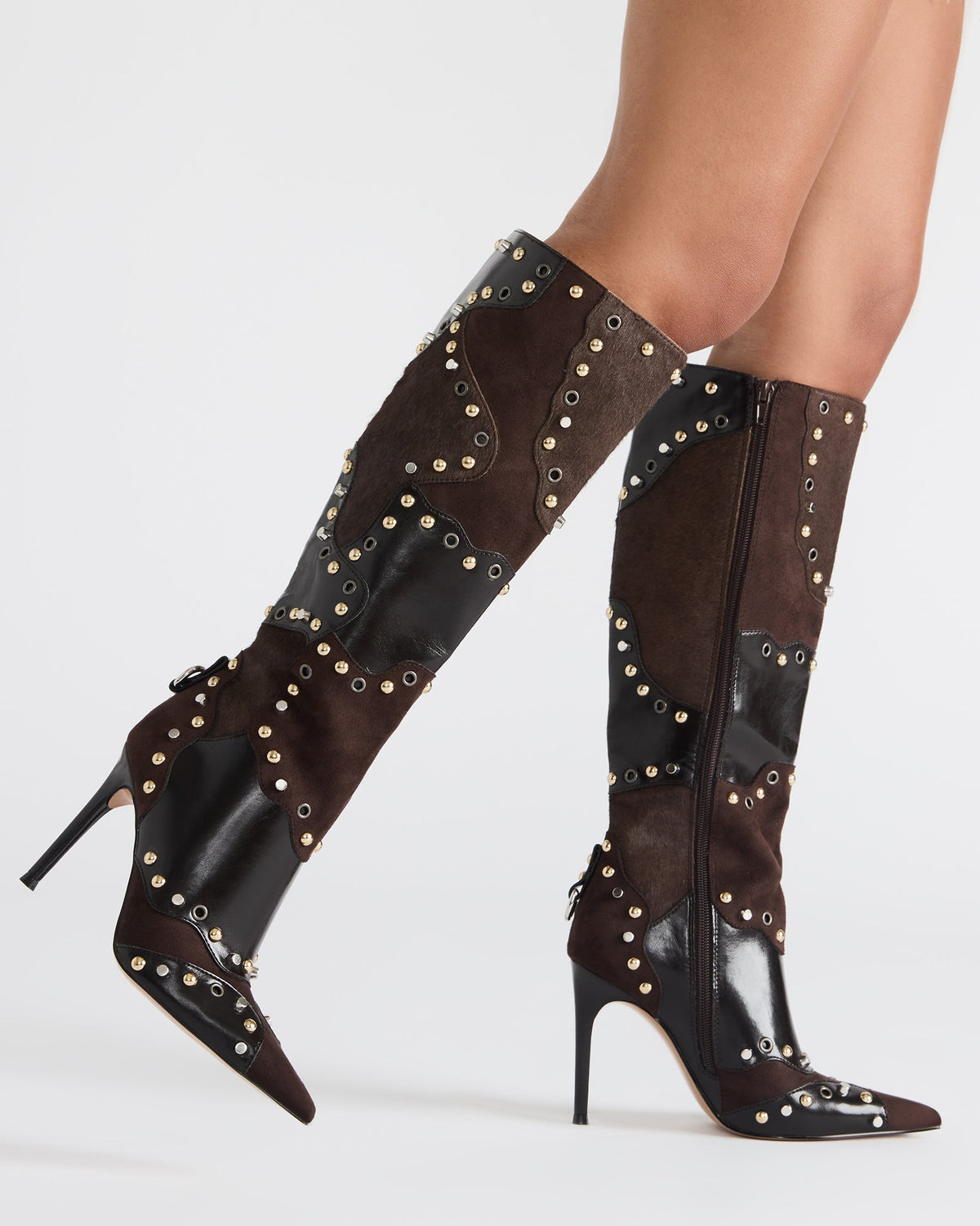 REVIVE Brown Multi Pointed-Toe Knee-High Stiletto Women's Boot Steve Madden BROWN MULTI