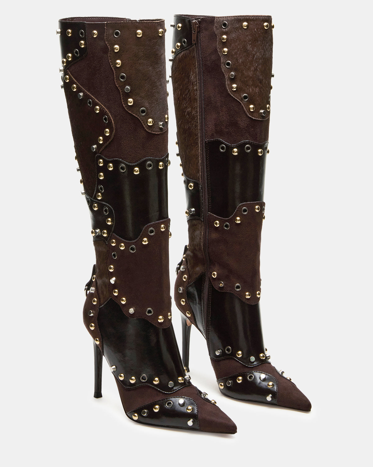 REVIVE Brown Multi Pointed-Toe Knee-High Stiletto Women's Boot Steve Madden BROWN MULTI