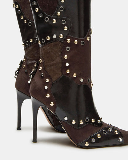 REVIVE Brown Multi Pointed-Toe Knee-High Stiletto Women's Boot Steve Madden BROWN MULTI