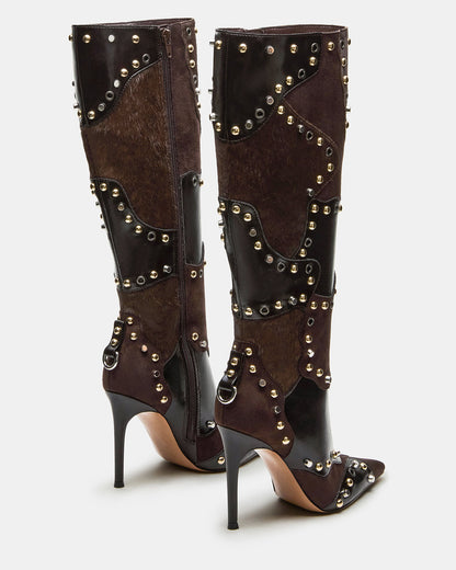 REVIVE Brown Multi Pointed-Toe Knee-High Stiletto Women's Boot Steve Madden BROWN MULTI
