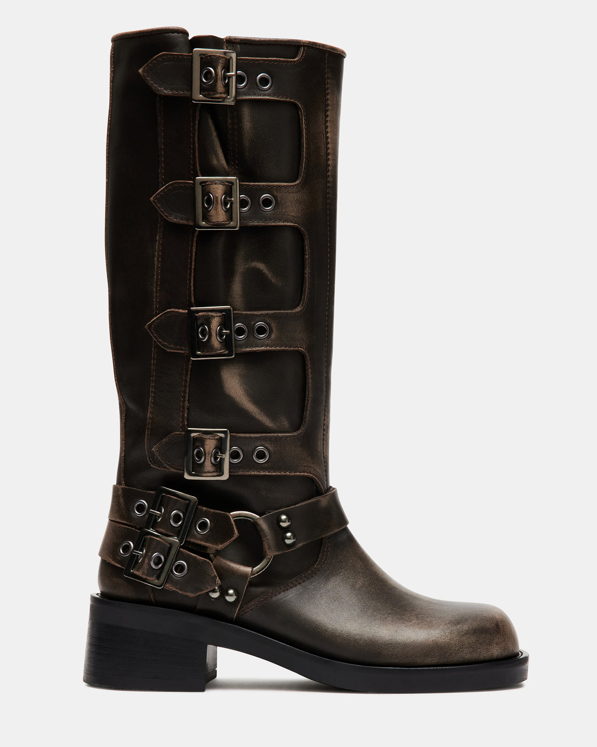 ROCKY Brown Distressed Women's Knee-High Moto Boots Steve Madden BRN DISTRESSED