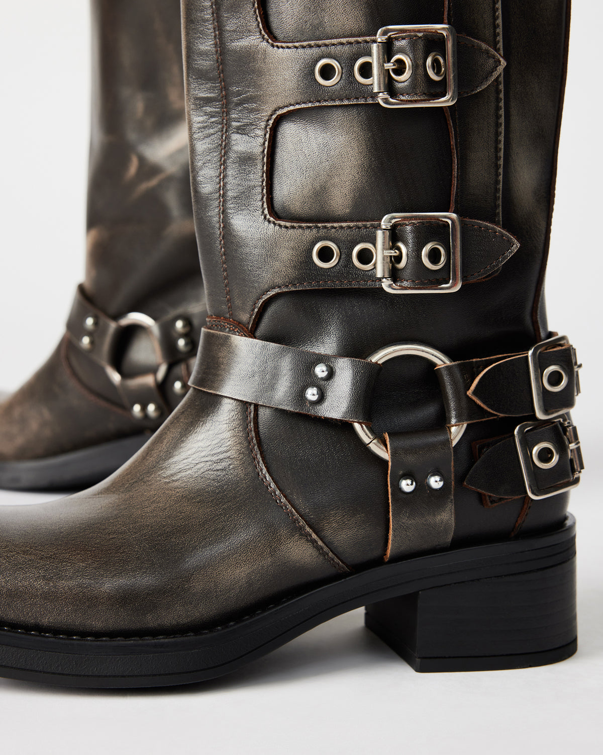 ROCKY Brown Distressed Women's Knee-High Moto Boots Steve Madden BRN DISTRESSED