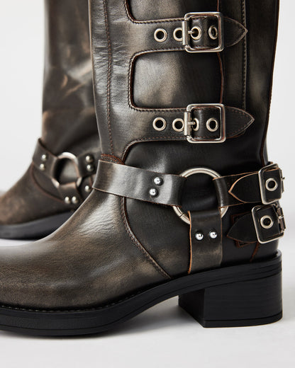 ROCKY Brown Distressed Women's Knee-High Moto Boots Steve Madden BRN DISTRESSED