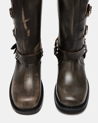 ROCKY Brown Distressed Women's Knee-High Moto Boots Steve Madden BRN DISTRESSED