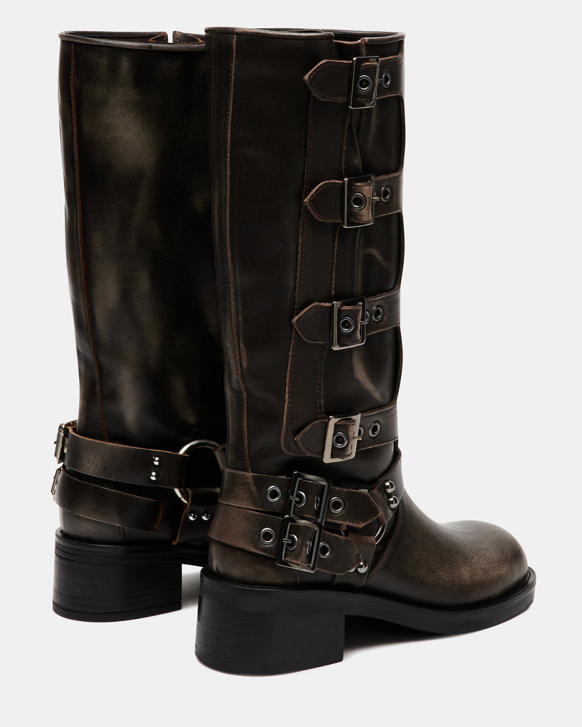 ROCKY Brown Distressed Women's Knee-High Moto Boots Steve Madden BRN DISTRESSED