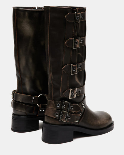 ROCKY Brown Distressed Women's Knee-High Moto Boots Steve Madden BRN DISTRESSED