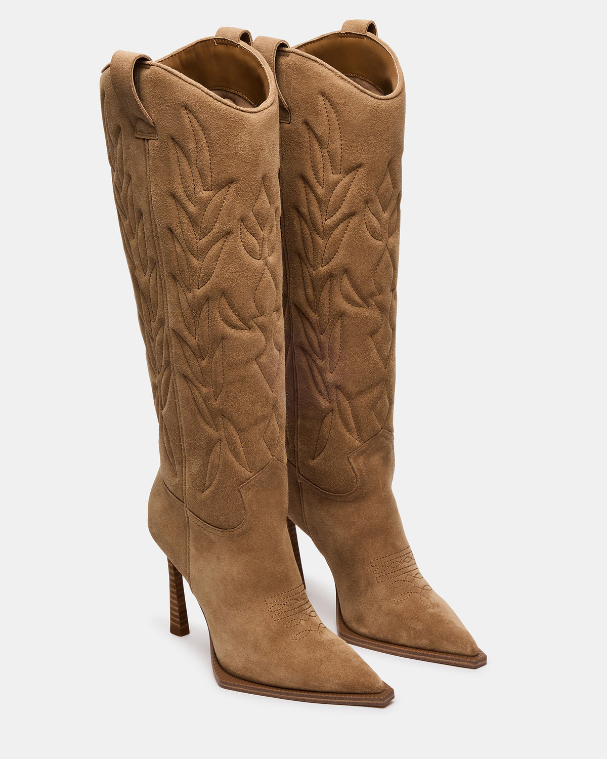 KINZEE Taupe Suede Pointed-Toe Knee-High Western Stiletto Women's Boot Steve Madden TAUPE SUEDE