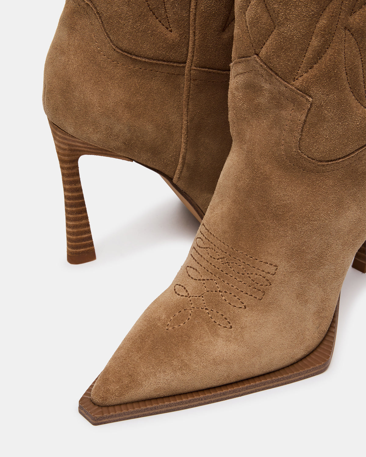 KINZEE Taupe Suede Pointed-Toe Knee-High Western Stiletto Women's Boot Steve Madden TAUPE SUEDE