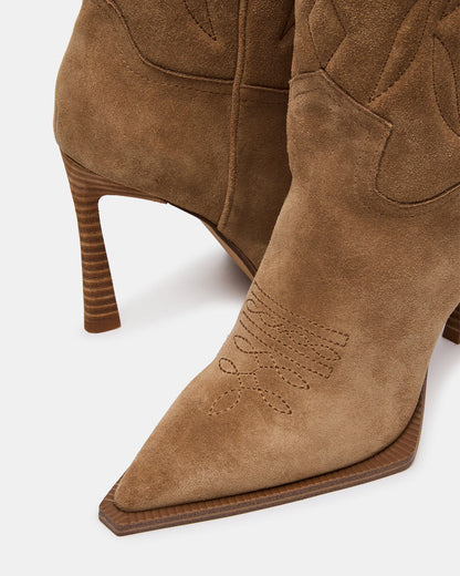 KINZEE Taupe Suede Pointed-Toe Knee-High Western Stiletto Women's Boot Steve Madden TAUPE SUEDE