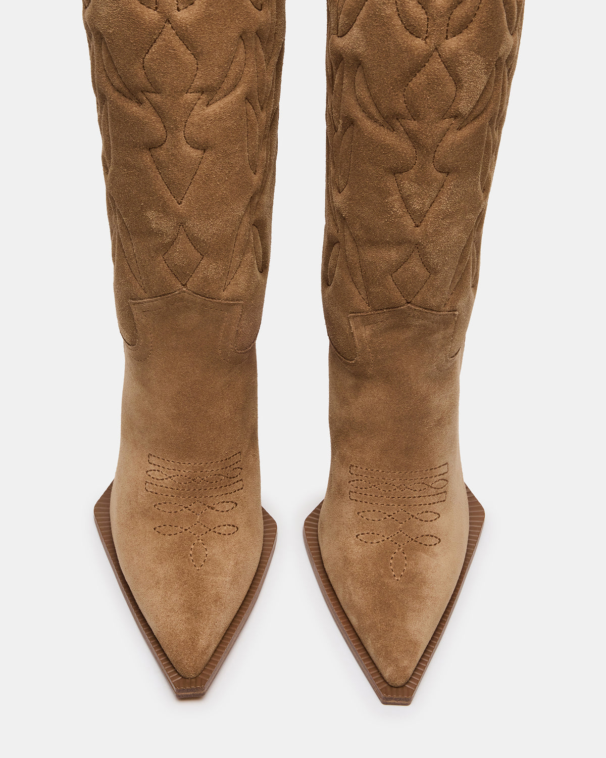 KINZEE Taupe Suede Pointed-Toe Knee-High Western Stiletto Women's Boot Steve Madden TAUPE SUEDE