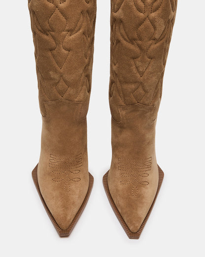 KINZEE Taupe Suede Pointed-Toe Knee-High Western Stiletto Women's Boot Steve Madden TAUPE SUEDE