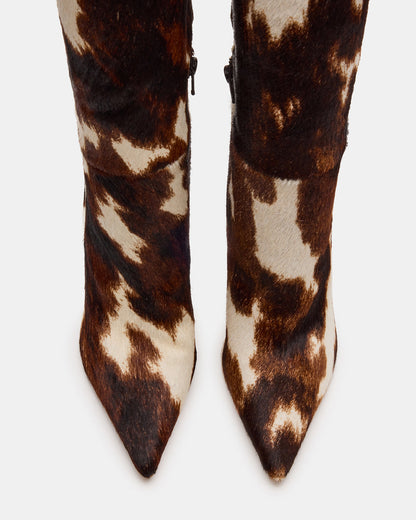NITRO Brown Cow Print Pointed-Toe Stiletto Heel Knee-High Women's Boots Steve Madden BROWN MULTI