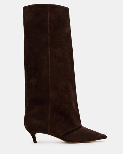 LUCA Brown Suede Pointed-Toe Cuffed Kitten Heel Women's Boot Steve Madden BROWN SUEDE