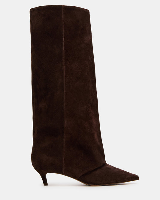 LUCA Brown Suede Pointed-Toe Cuffed Kitten Heel Women's Boot Steve Madden BROWN SUEDE