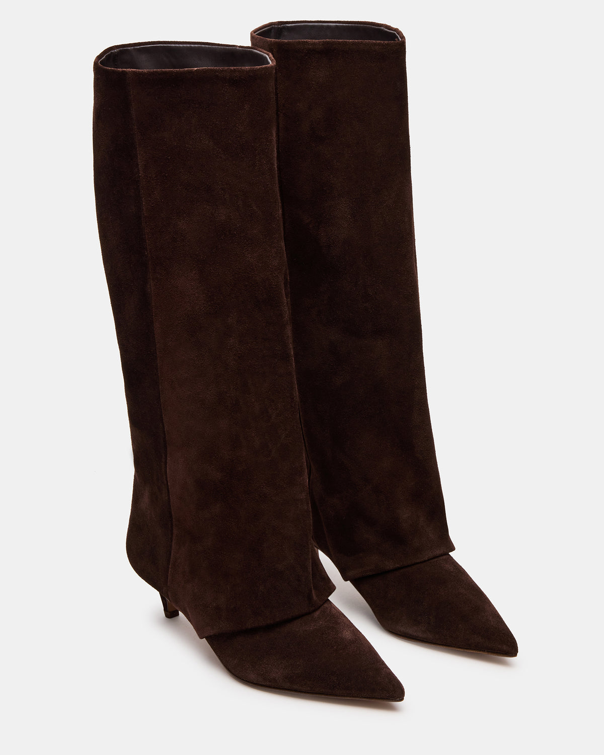 LUCA Brown Suede Pointed-Toe Cuffed Kitten Heel Women's Boot Steve Madden BROWN SUEDE