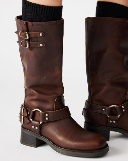 ASTOR Brown Leather Knee-High Boot | Women's Boots Steve Madden BROWN LEATHER