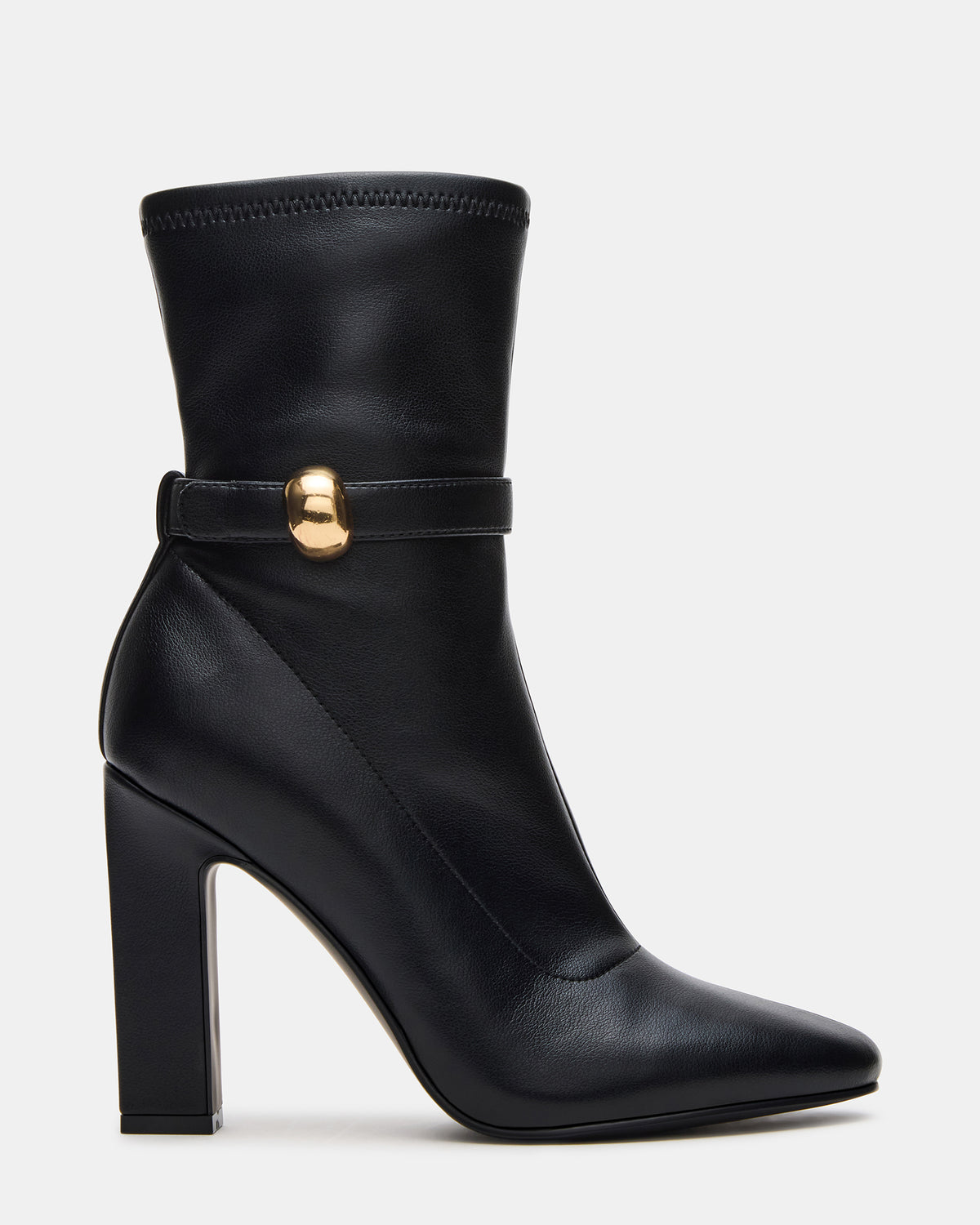 AROMA Black Buckle Gold Detail Block Heel Women's Ankle Boot Steve Madden BLACK
