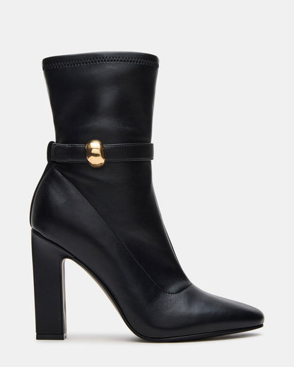 AROMA Black Buckle Gold Detail Block Heel Women's Ankle Boot Steve Madden BLACK