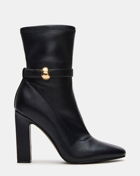 AROMA Black Buckle Gold Detail Block Heel Women's Ankle Boot Steve Madden BLACK