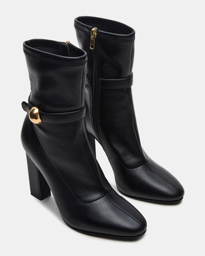 AROMA Black Buckle Gold Detail Block Heel Women's Ankle Boot Steve Madden BLACK